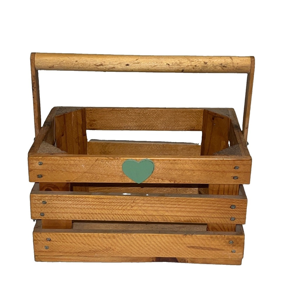 Vintage Wooden Napkin Tray Basket Country Kitchen Farm House Cabin Decor Heart